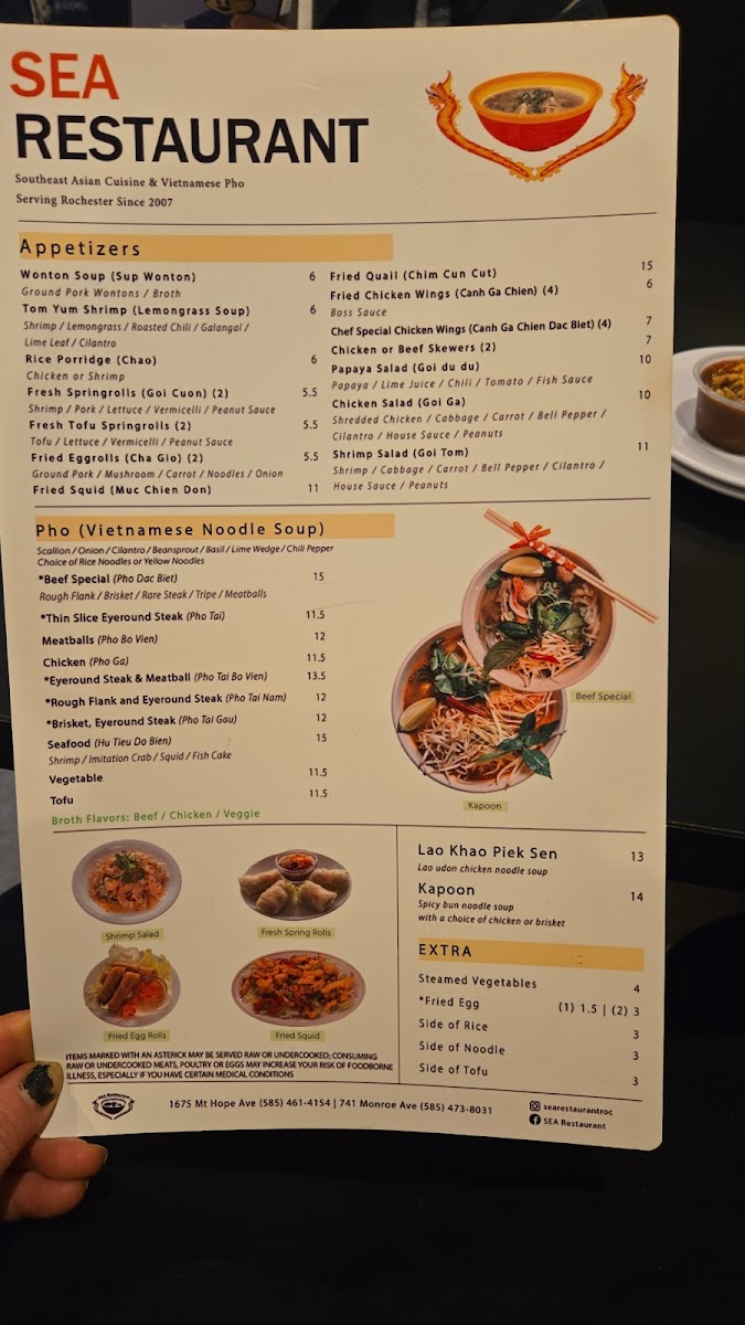 SEA Restaurant Menu - Image 1